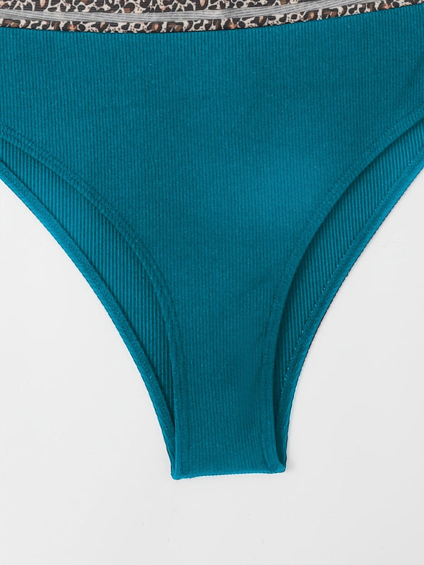 Bikini Leopard Print High Waist Bandeau 2 Piece Swimsuit for Women – Super Stretchy Bikini Set with Seductive Mesh Detail and Flattering Fit – Chic Animal Print Swimwear for Beachwear Poolside and Summer Vacations