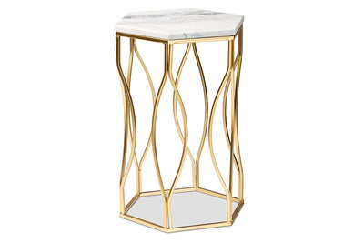 Baxton Studio Kalena Modern and Contemporary Gold Metal End Table with Marble Tabletop
