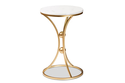 Baxton Studio Tarmon Modern and Contemporary Gold Finished Metal End Table with Marble Tabletop