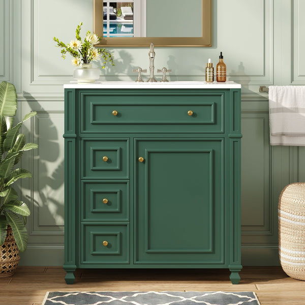 Bathroom Vanity with Ceramic Sink Basin, Cabinet with Soft-Close Doors and Organizer