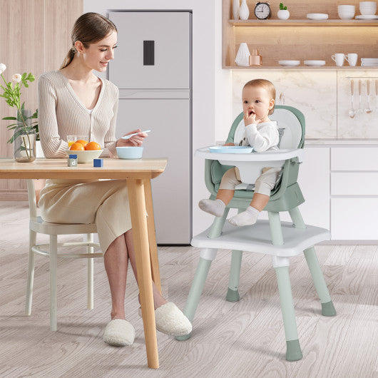 6-in-1 Convertible Baby High Chair with Adjustable Removable Tray-Green