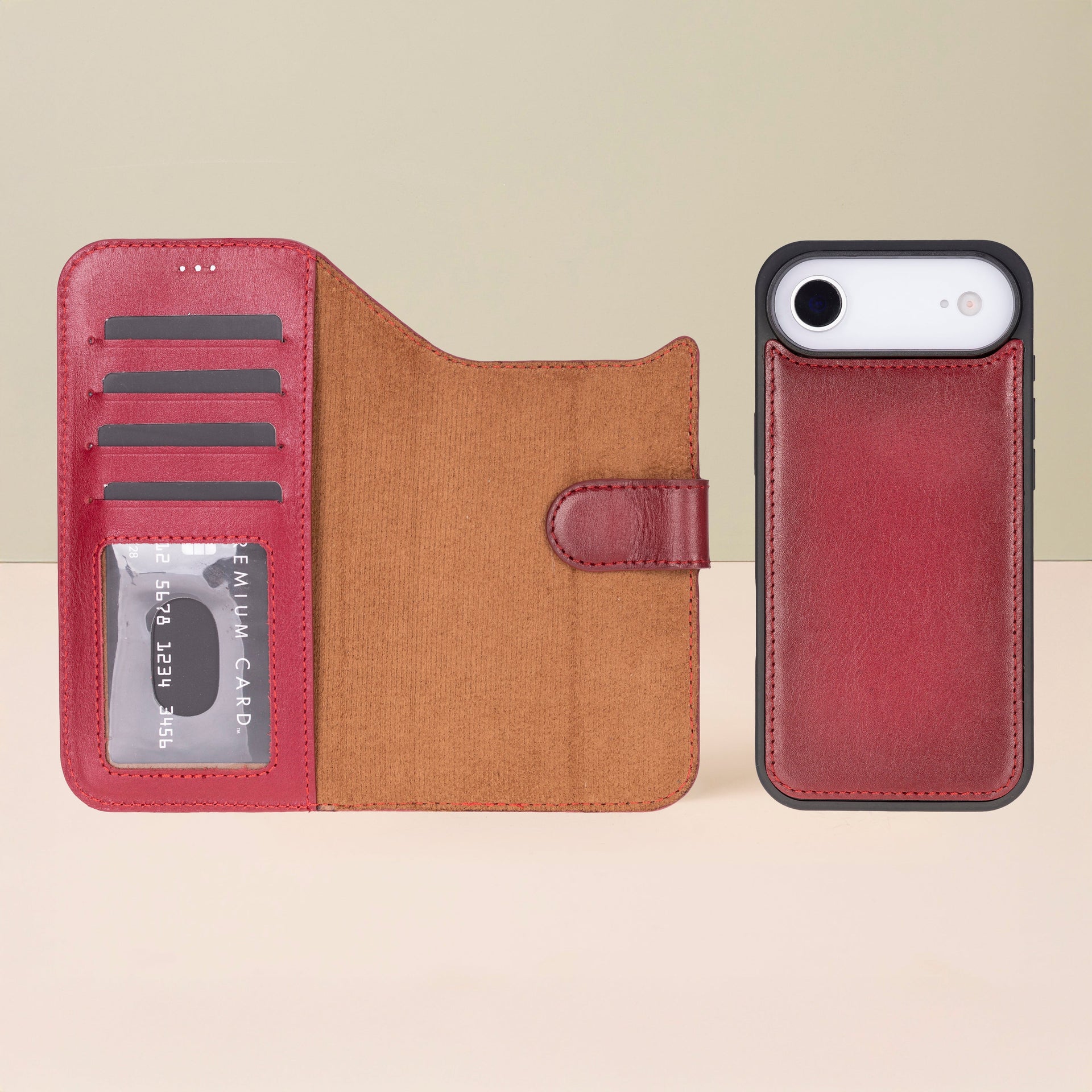 Premium Leather iPhone Air Wallet Case – Red - Austin