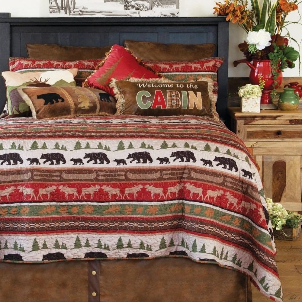 Chocolate Cabin Striped Quilt Set