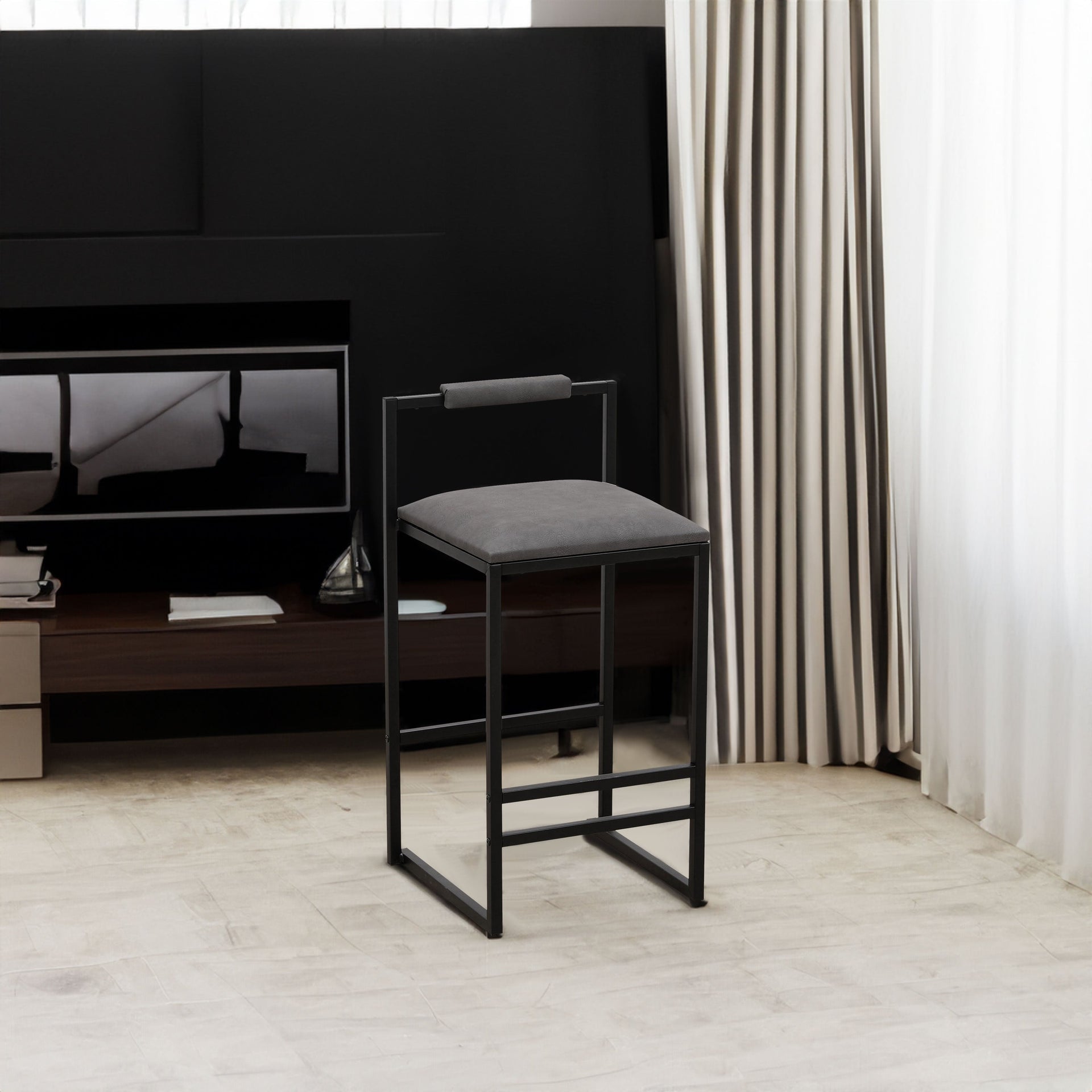 Set of 2 Counter Height Barstools Kitchen Island Stools (Gray with Back)