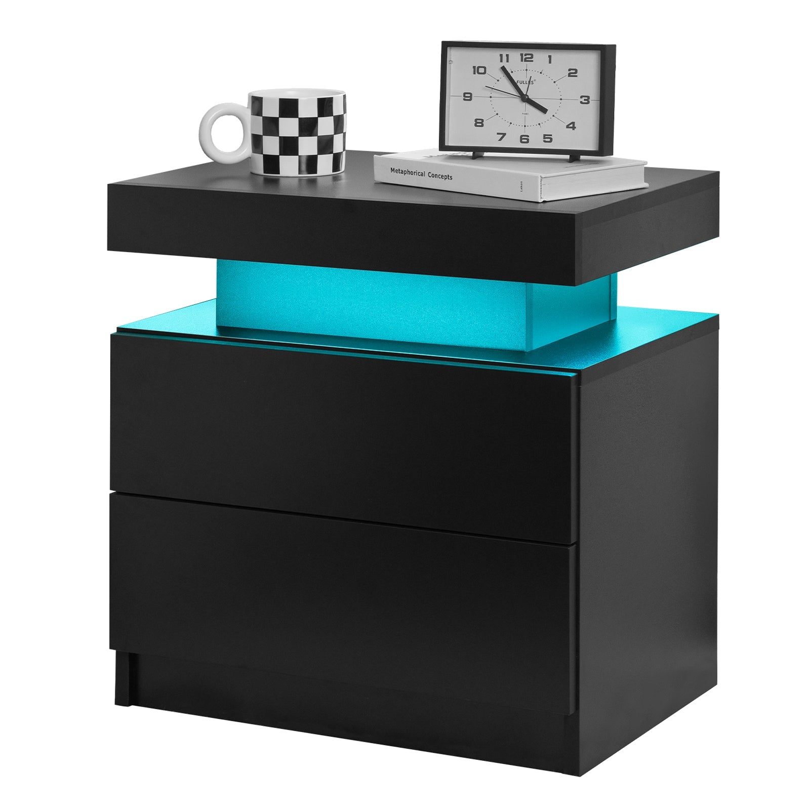 Nightstand LED Bedside Table Cabinet with 2 Drawers