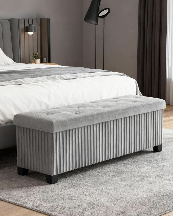 43 Inch Luxurious Velvet Storage Ottoman Bench Grey
