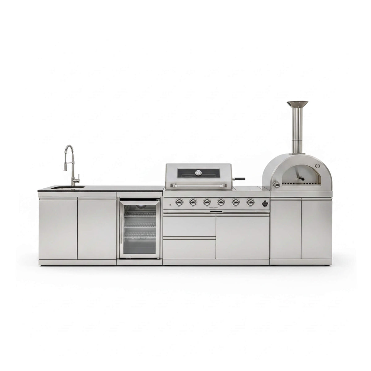 125-Inch 4-Burner 108K BTU Outdoor Kitchen Island With Pizza Oven, Rotisserie & Refrigerator (SAK55768)