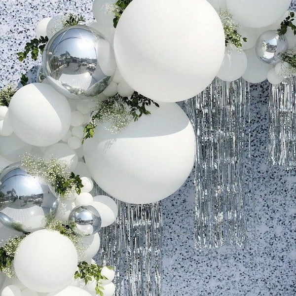 125 pc White Silver Confetti Metallic Balloon Arch Kit For Wedding Birthday Party Decorations Baby Shower Bridal Shower Luxury Birthday Party Wedding Ballons Decoration