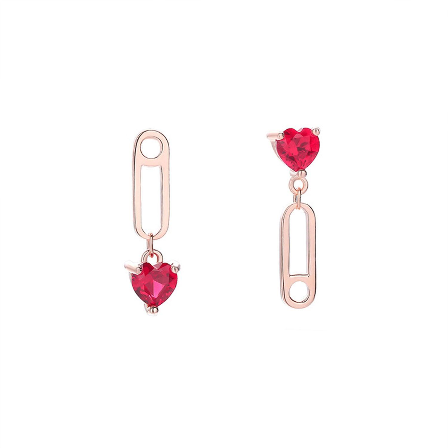 925 Sterling Silver Heart Red Zircon Stud Earrings Ladies and Girls Gift