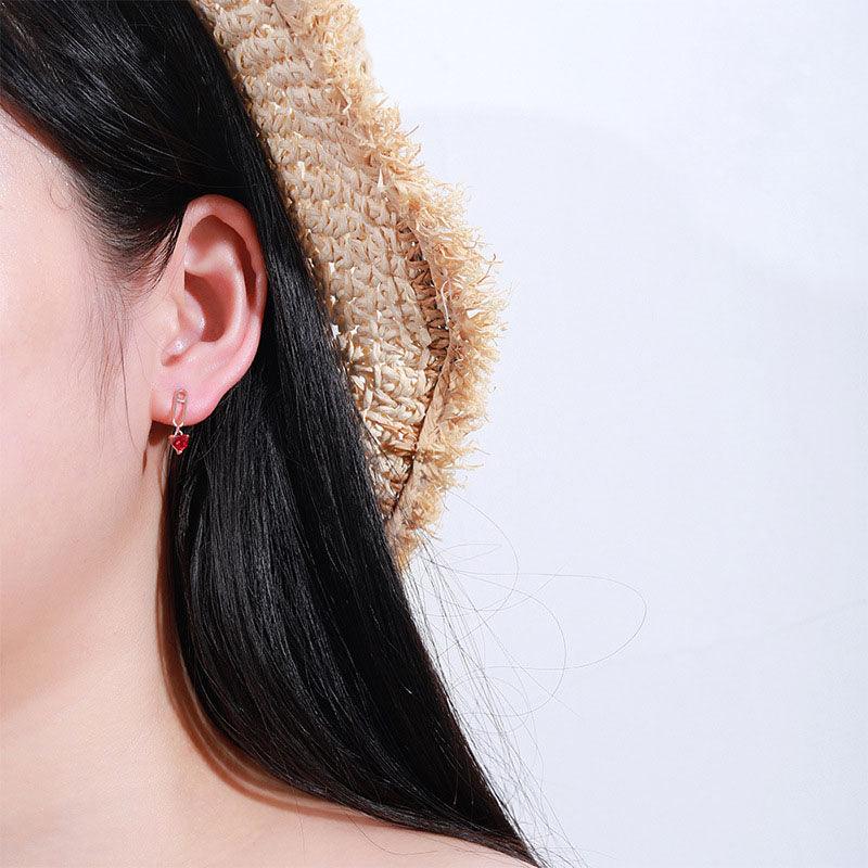 925 Sterling Silver Heart Red Zircon Stud Earrings Ladies and Girls Gift