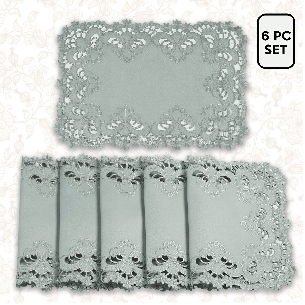 Embroidered Placemats - Gray European Embroidery Dining Table Mats | Rustic & Vintage