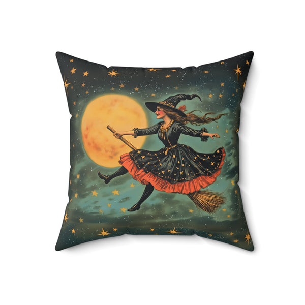 Microsuede Cushion / Vintage Halloween Art / Witches