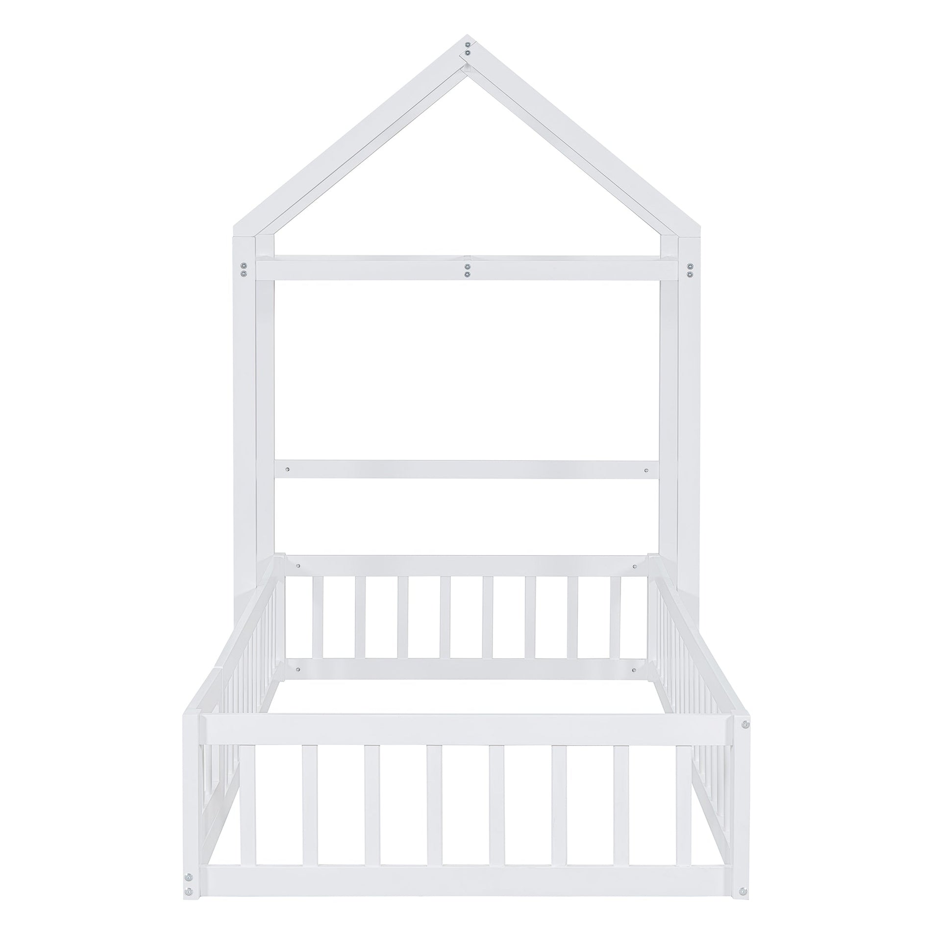 Wooden Twin Size Children's Bed with Detachable Headboard and Integrated Clothes Drying Rack, White