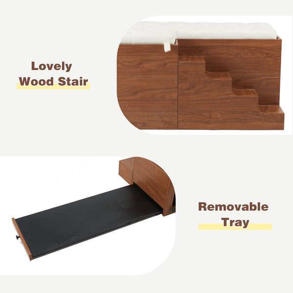 56'L, Furniture Style 2 in 1 Dog Crate with Padded Seat, Sliding Barn Door, Luxury Wooden Dog Kennel, End of Bed Bench Ottoman with Removable Cushion for Bedroom, Living Room, Walnut