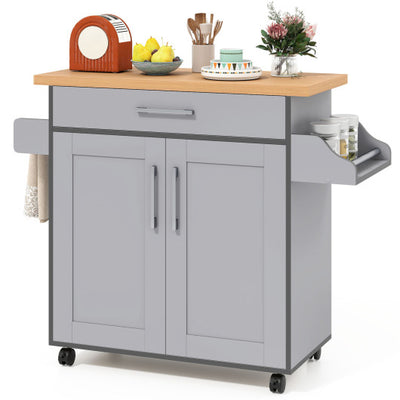 Rolling Kitchen Island Cart with Towel and Spice Rack-Gray