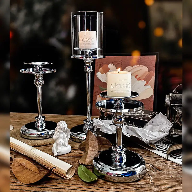 Metal Candle Holder with Glass Hurricane