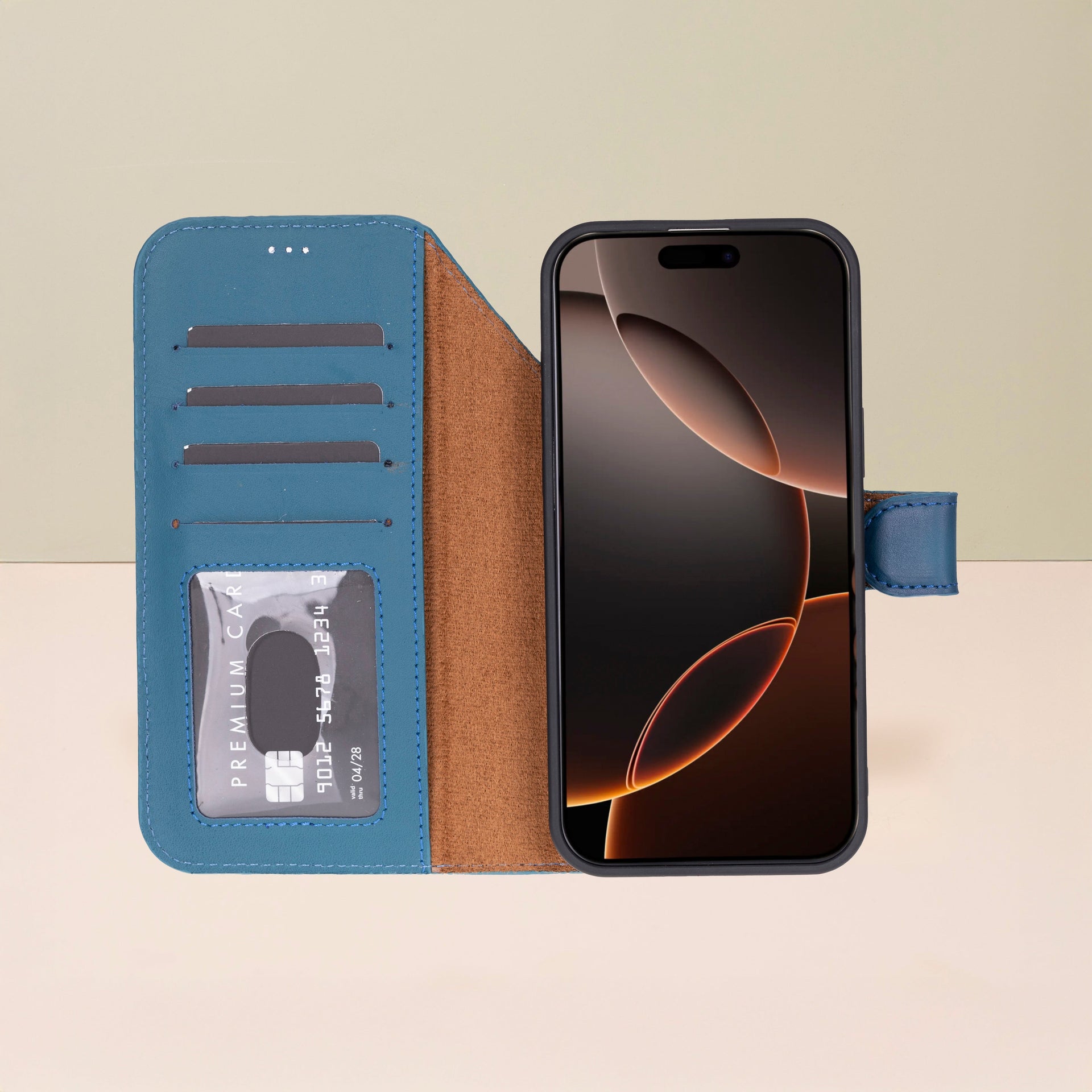 Leather iPhone 17 Pro Wallet Case – Blue - Austin