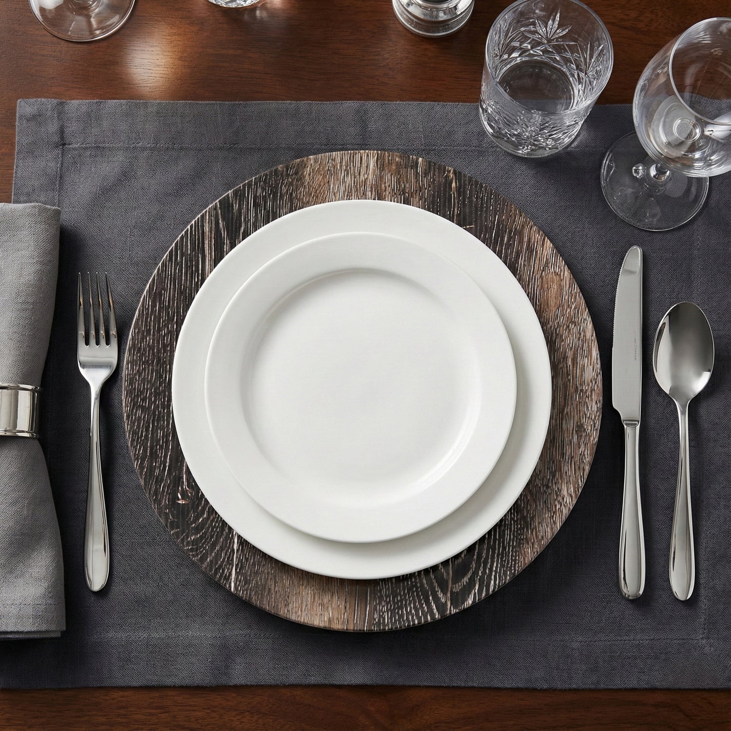 Walnut Finish Charger Plates set of 12