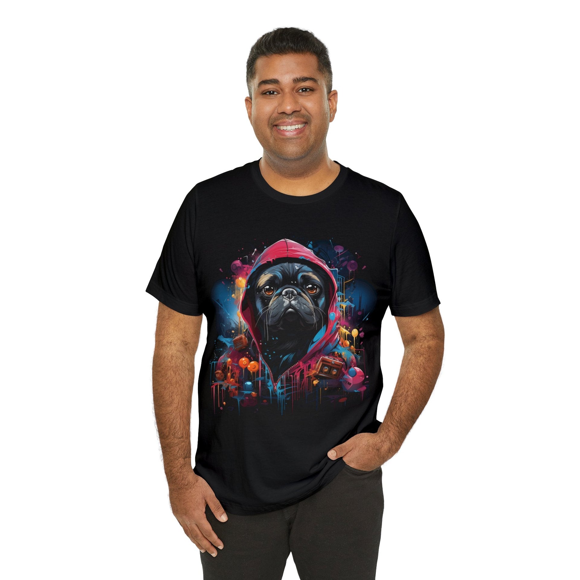 Graffiti Pug Life Cotton Black Tee Shirt