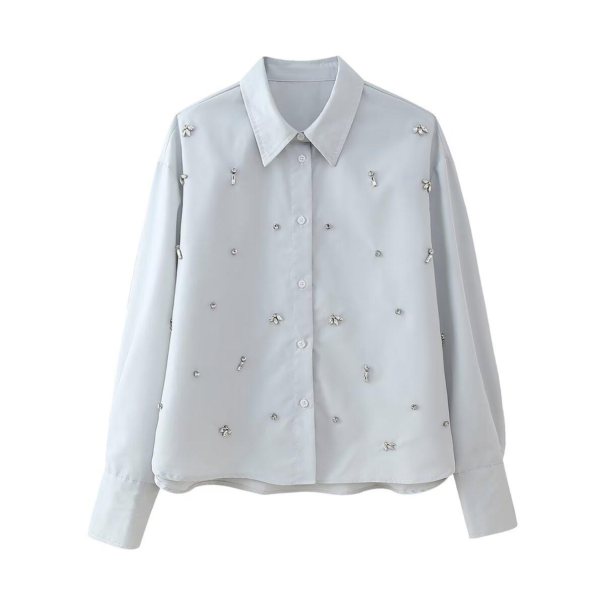 Autumn Arrival Women Artificial Jewelry Decoration Shirt Shorts Set