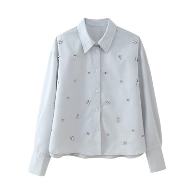 Autumn Arrival Women Artificial Jewelry Decoration Shirt Shorts Set