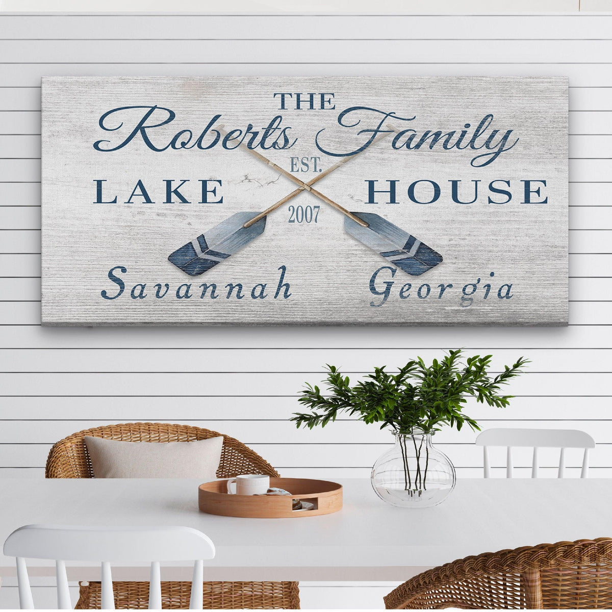 Longitude Latitude Personalized Coordinates Sign, With, Rustic Oars Paddles