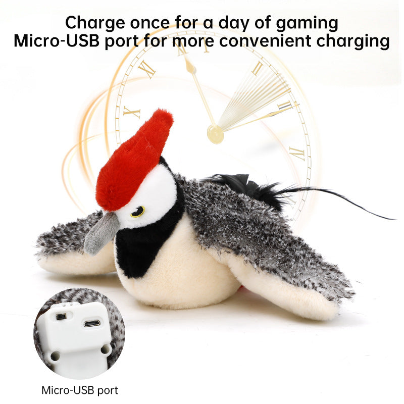 Rechargeable Chirping Flapping Bird (Non-Flying) Interactive Cat Toy, Ideal for Indoor Cats - Touch Activated Plush Toy