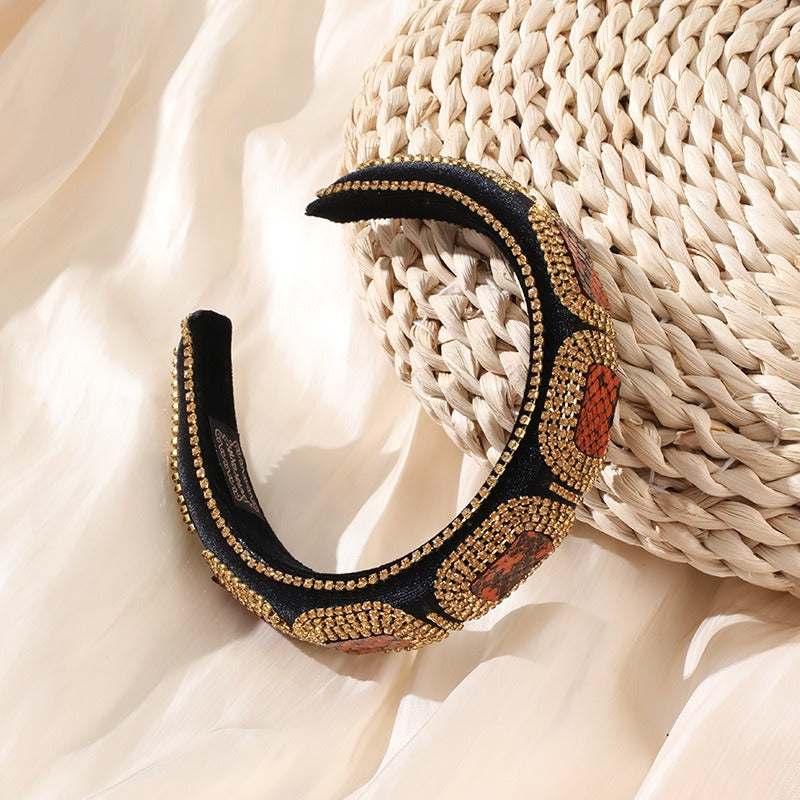 Fashionable colorful diamond sponge hair hoop women's wide brimmed Baroque hair accessories
