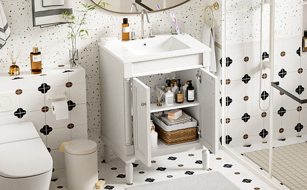 Modern Bathroom Vanity with Top Sink and 2-Tier Large Storage Shelves Cabinet