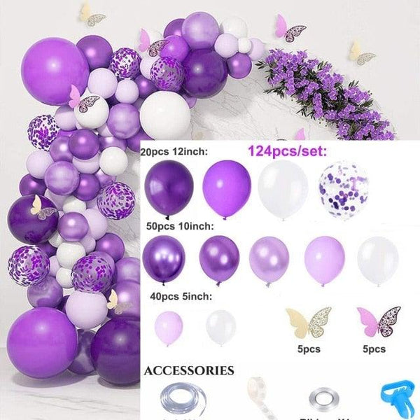 129Pcs Purple And Gold Balloons For Happy Birthday Foil Balloons Banner Circle Dots Garland Birthday Party Decorations Birtdhay Ballons Decoration