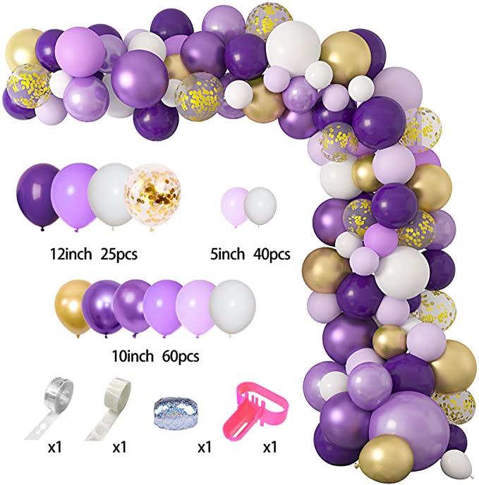 129Pcs Purple And Gold Balloons For Happy Birthday Foil Balloons Banner Circle Dots Garland Birthday Party Decorations Birtdhay Ballons Decoration