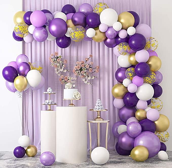 129Pcs Purple And Gold Balloons For Happy Birthday Foil Balloons Banner Circle Dots Garland Birthday Party Decorations Birtdhay Ballons Decoration