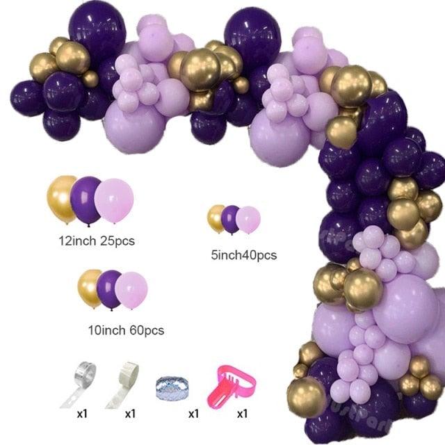 129Pcs Purple And Gold Balloons For Happy Birthday Foil Balloons Banner Circle Dots Garland Birthday Party Decorations Birtdhay Ballons Decoration