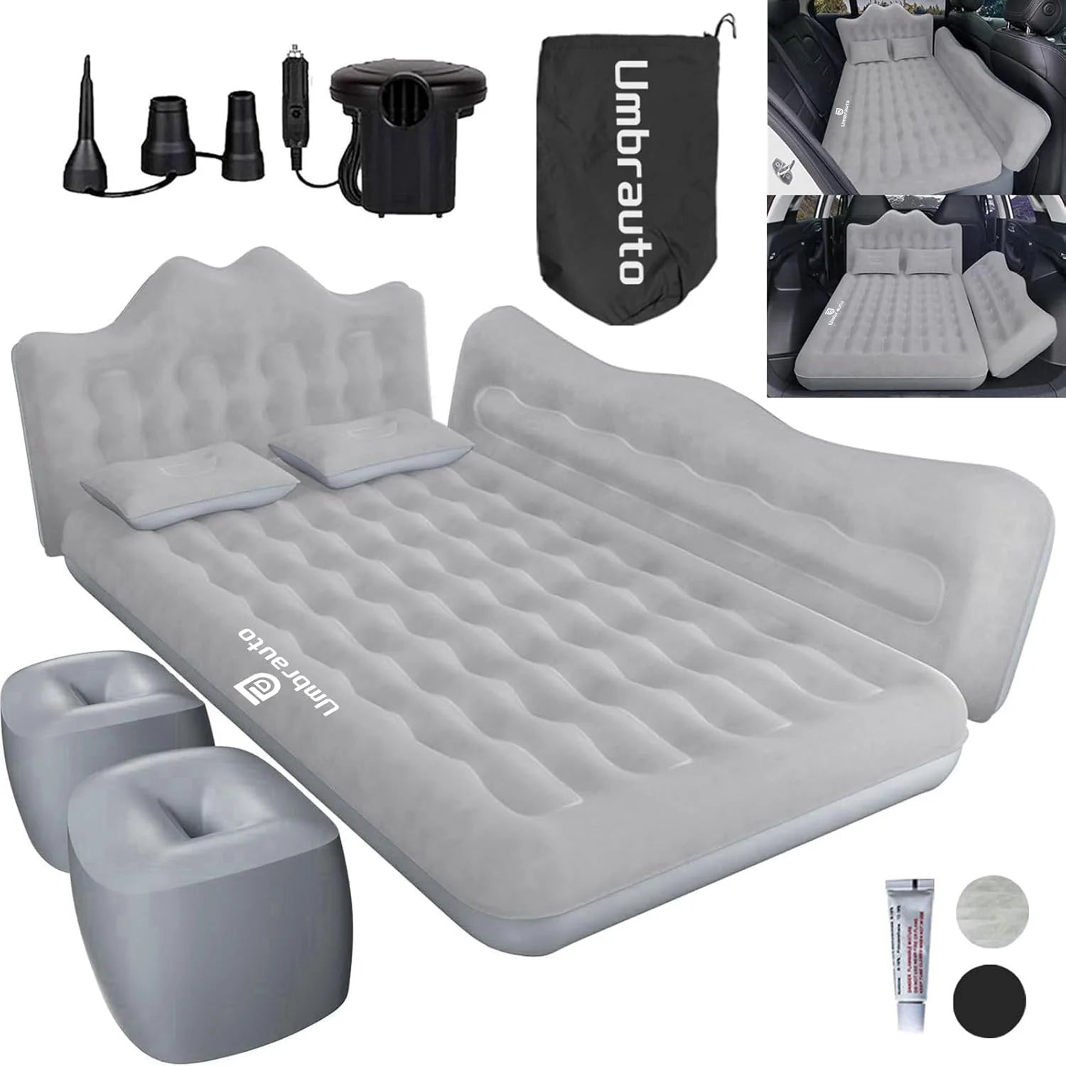 Umbrauto 29.53in/75cm Wide Car Air Mattress – Inflatable SUV, Truck & Van Back Seat Camping Bed with Pump & Pillows, Gray