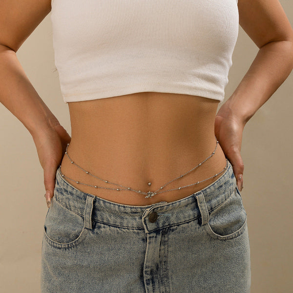 Trendy round bead alloy tassel pendant waist chain BodyChain simple temperament waist accessory for women