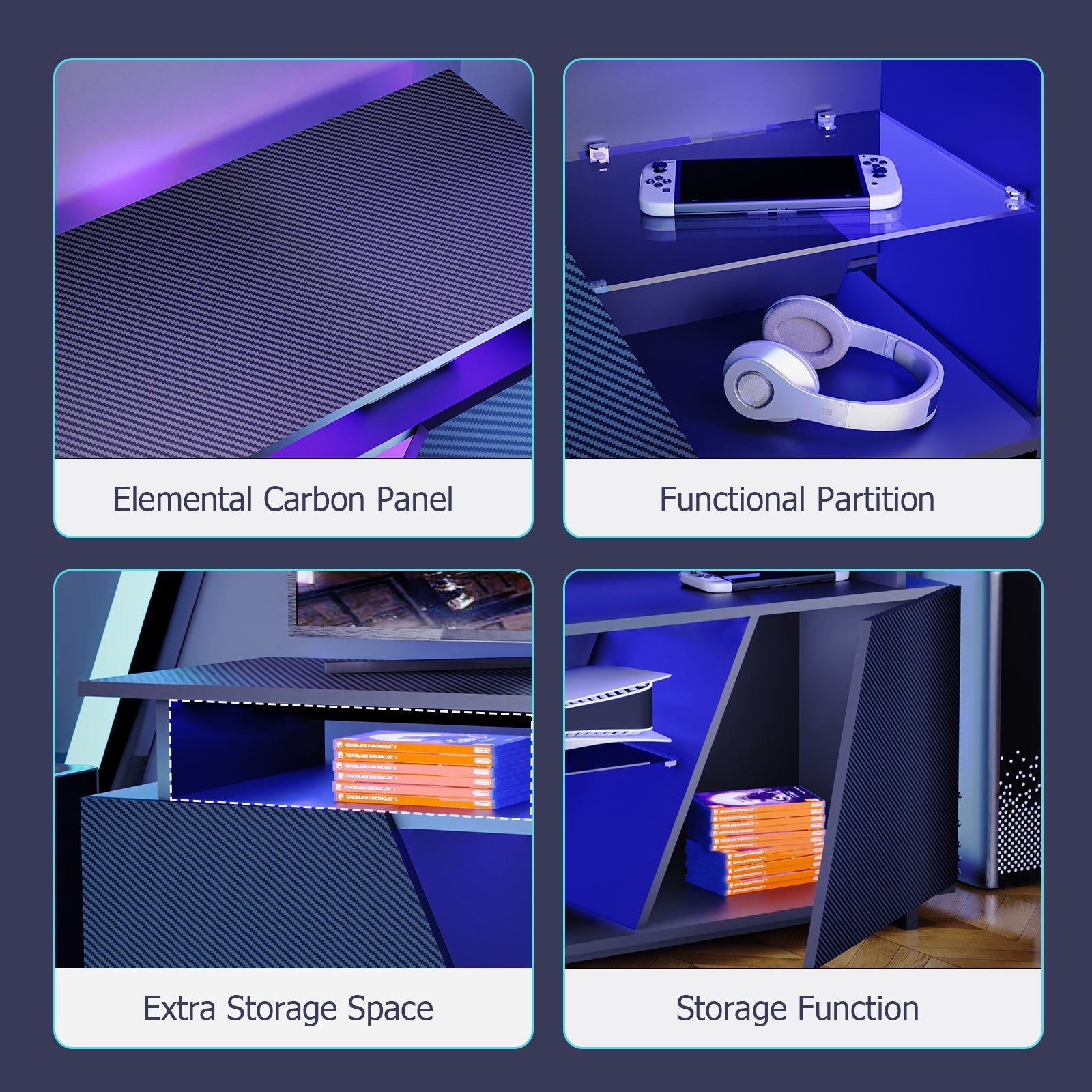 Gaming TV Stand for PS5 with Power Outlet,for TVs 75 inch and Below,LED Entertainment Center,Suitable for Living Room,Bedroom V.I.P Digital Presence