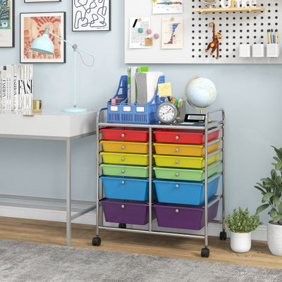 12 Drawers Rolling Cart Storage Scrapbook Paper Organizer Bins-Transparent Multicolor