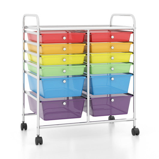 12 Drawers Rolling Cart Storage Scrapbook Paper Organizer Bins-Transparent Multicolor