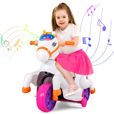 12V Unicorn Ride on Toy with Training Wheels and Horse Riding Mode-Colorful