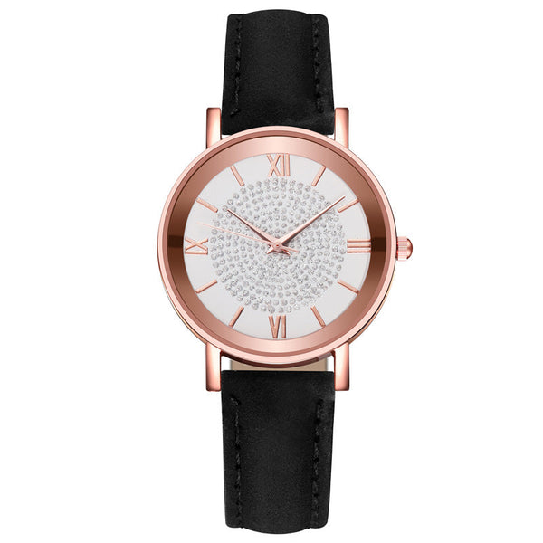 Womens Watches Bracelet Set Starry Sky Ladies Watch Casual Leather Student Quartz Wristwatch Luxury Fashion Minimalist Leather Strap Dress Analogue Quartz Round Elegant Watch