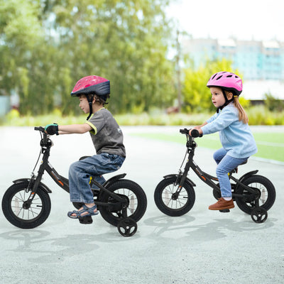 12/14/16/18 Inches Kids Bike with Removable Training Wheels and Adjustable Seatfor 3-8 Years Old Black-12 inches