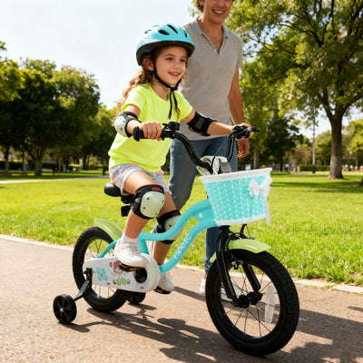 12/14/16 Inch Kids Bike with Training Wheels and Basket Green Color-14