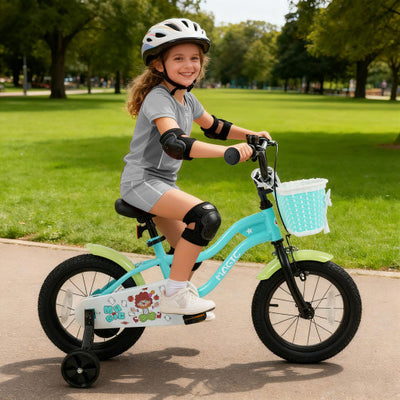 12/14/16 Inch Kids Bike with Training Wheels and Basket Green Color-14