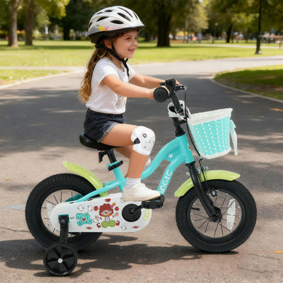 12/14/16 Inch Kids Bike with Training Wheels and Basket Green Color-12