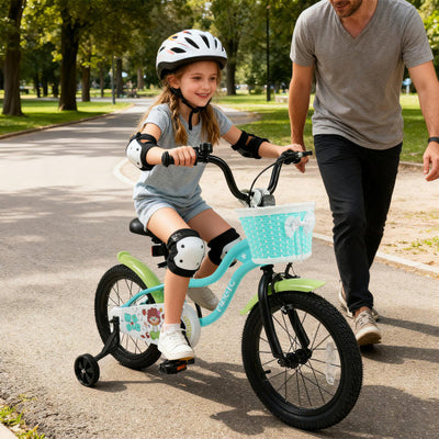 12/14/16 Inch Kids Bike with Training Wheels and Basket Green Color-16