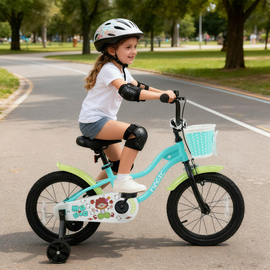 12/14/16 Inch Kids Bike with Training Wheels and Basket Green Color-16