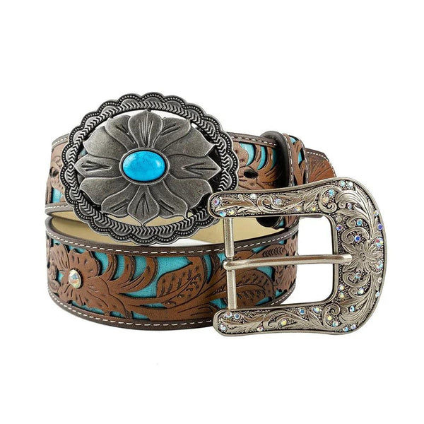 TOPACC Western Turquoise Belts - Turquoise Flower Belt Buckle Copper/Bronze - Gifts for You 'n Me