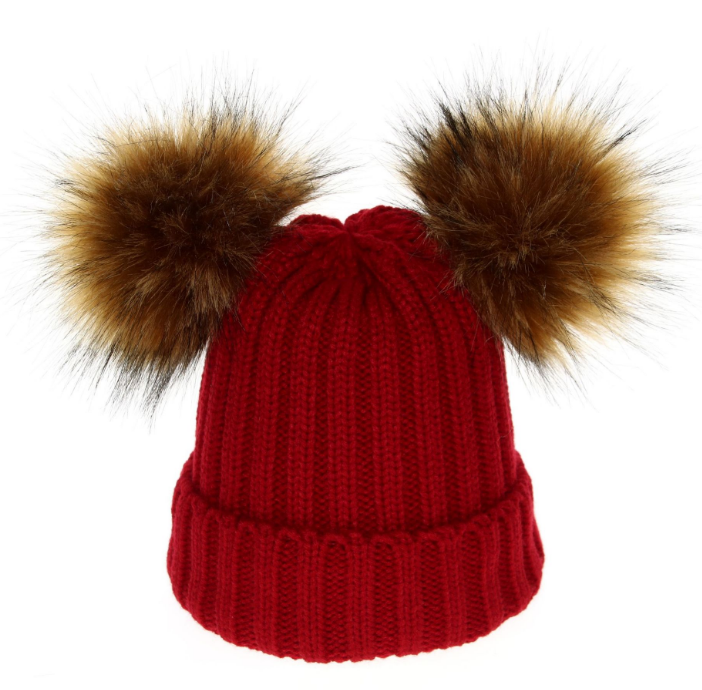 Modern Trend Children's Winter Toddler Baby Kids hat Cap With Two Double Pompom Ears Funny Hat