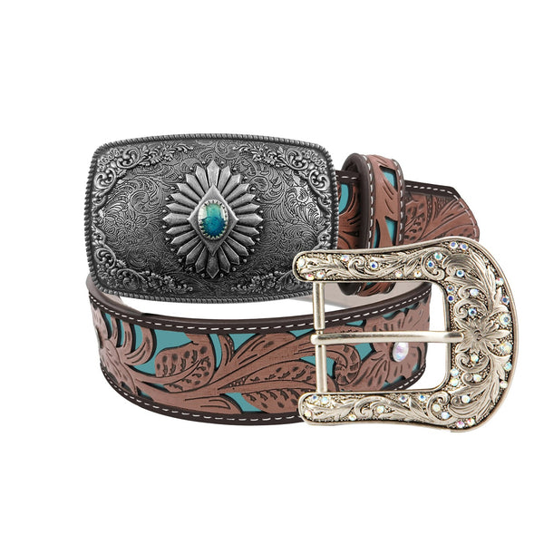 TOPACC Western Turquoise Belts - Square Turquoise Belt Buckle Copper/Bronze