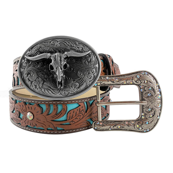 TOPACC Western Turquoise Belts - Longhorn Cow Bull Belt Buckle Copper/Bronze